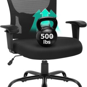 BestOffice Big and Tall Office Chair 500lbs Desk Chair Mesh Computer Chair with Lumbar Support Wide Seat High Back Task Executive Ergonomic Chair for Home Office (Black)