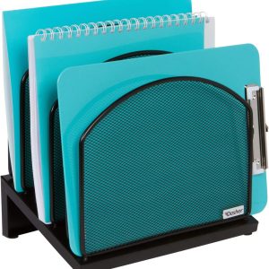 Dasher Products Inclined File Sorter Desk Organizer - File Rack with 5 Upright Sections for Documents, Binders, Folders, Clipboards, and More. Desktop Organization for Home, Office, School, and Store