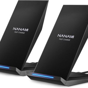 Fast Wireless Charger, [2 Pack] NANAMI Qi Certified Wireless Charging Stand Compatible iPhone 16/16 Pro/16 Pro Max/15/14/13/12/11 Pro, Phone Charger for Galaxy S25/S24/S23/S22/S21 and Qi-Enabled Phone