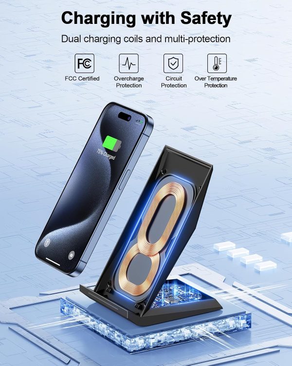 Fast Wireless Charger, [2 Pack] NANAMI Qi Certified Wireless Charging Stand Compatible iPhone 16/16 Pro/16 Pro Max/15/14/13/12/11 Pro, Phone Charger for Galaxy S25/S24/S23/S22/S21 and Qi-Enabled Phone - Image 3