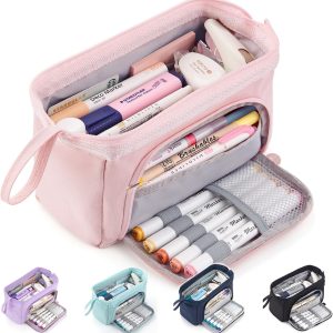 HVOMO Pencil Case Large Capacity Pencil Pouch Handheld Pen Bag Cosmetic Gift for Office School Teen Girl Boy Men Women Adult (Pink)