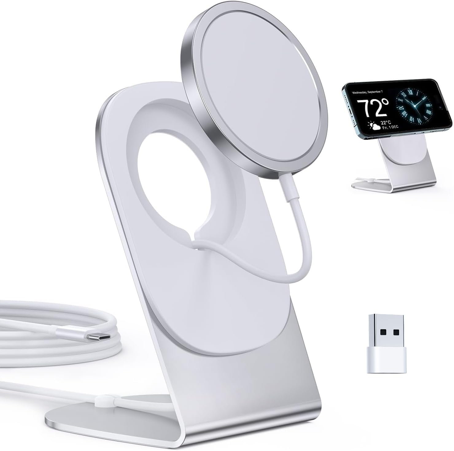 Magnetic Wireless Charger Mag-Safe Charger for iPhone 16/15/14/13/12 Series Convertible Magnet Wireless Charging Stand/Pad with 5ft Cable for iPhone and AirPods 2/3/Pro 2/Pro
