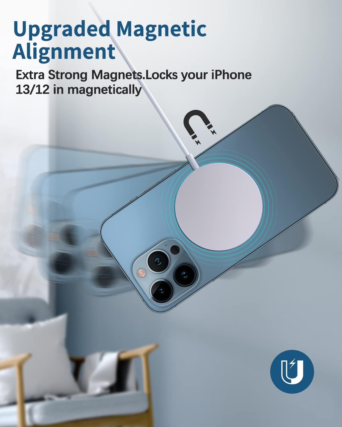 Magnetic Wireless Charger Mag-Safe Charger for iPhone 16/15/14/13/12 Series Convertible Magnet Wireless Charging Stand/Pad with 5ft Cable for iPhone and AirPods 2/3/Pro 2/Pro - Image 5