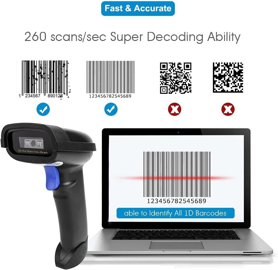 NETUM Bluetooth Barcode Scanner, Compatible with 2.4G Wireless & Bluetooth Function & Wired Connection, Connect Smart Phone, Tablet, PC, CCD Bar Code Reader Work with Windows, Mac,Android (NT-1228BC) - Image 4