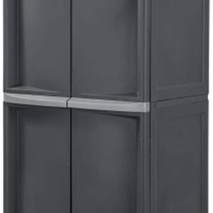 Sterilite Storage Cabinet, Rugged Plastic Garage Organizer with Double Doors, 4 Adjustable Shelves, Gray
